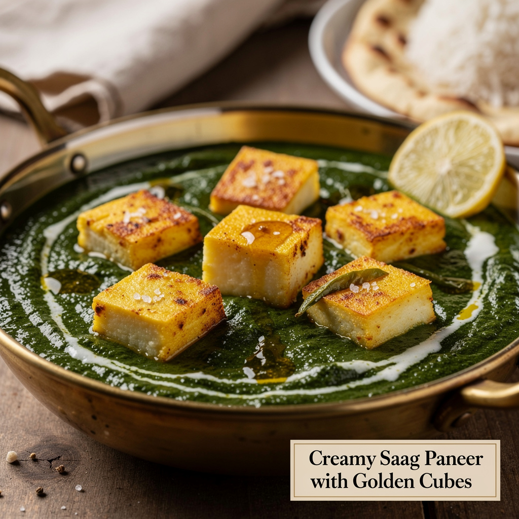 Creamy Saag Paneer with Golden Cubes