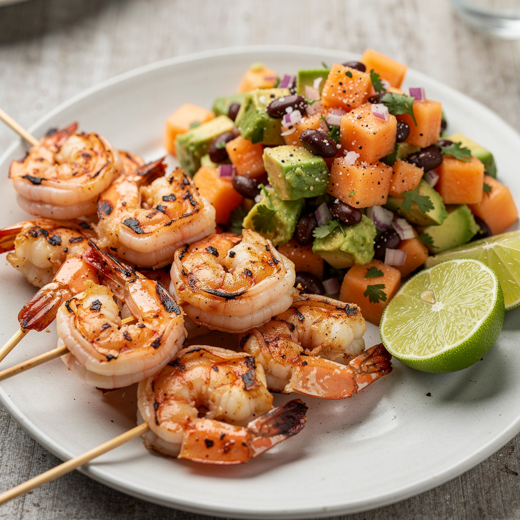 Grilled Shrimp with Cantaloupe Avocado Salsa
