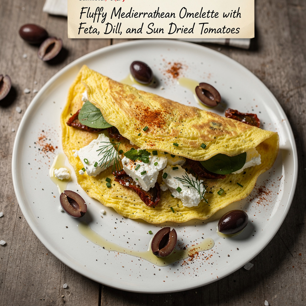 Fluffy Mediterranean Omelette with Feta, Dill, and Sun-Dried Tomatoes