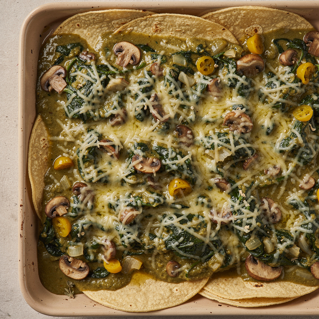 Spinach and Mushroom Enchilada Casserole