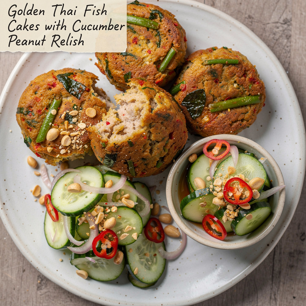 Golden Thai Fish Cakes with Cucumber-Peanut Relish