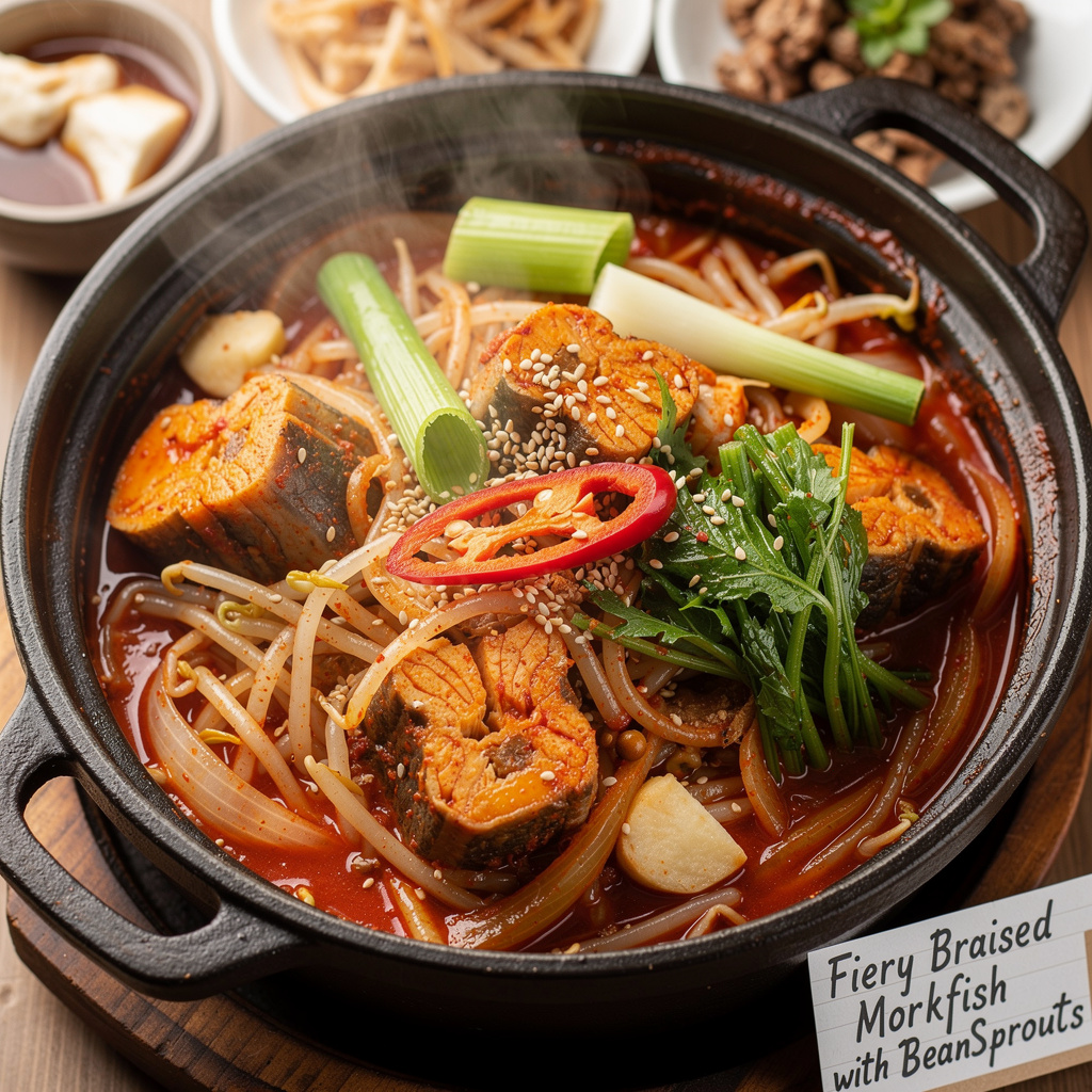 Fiery Braised Monkfish with Bean Sprouts