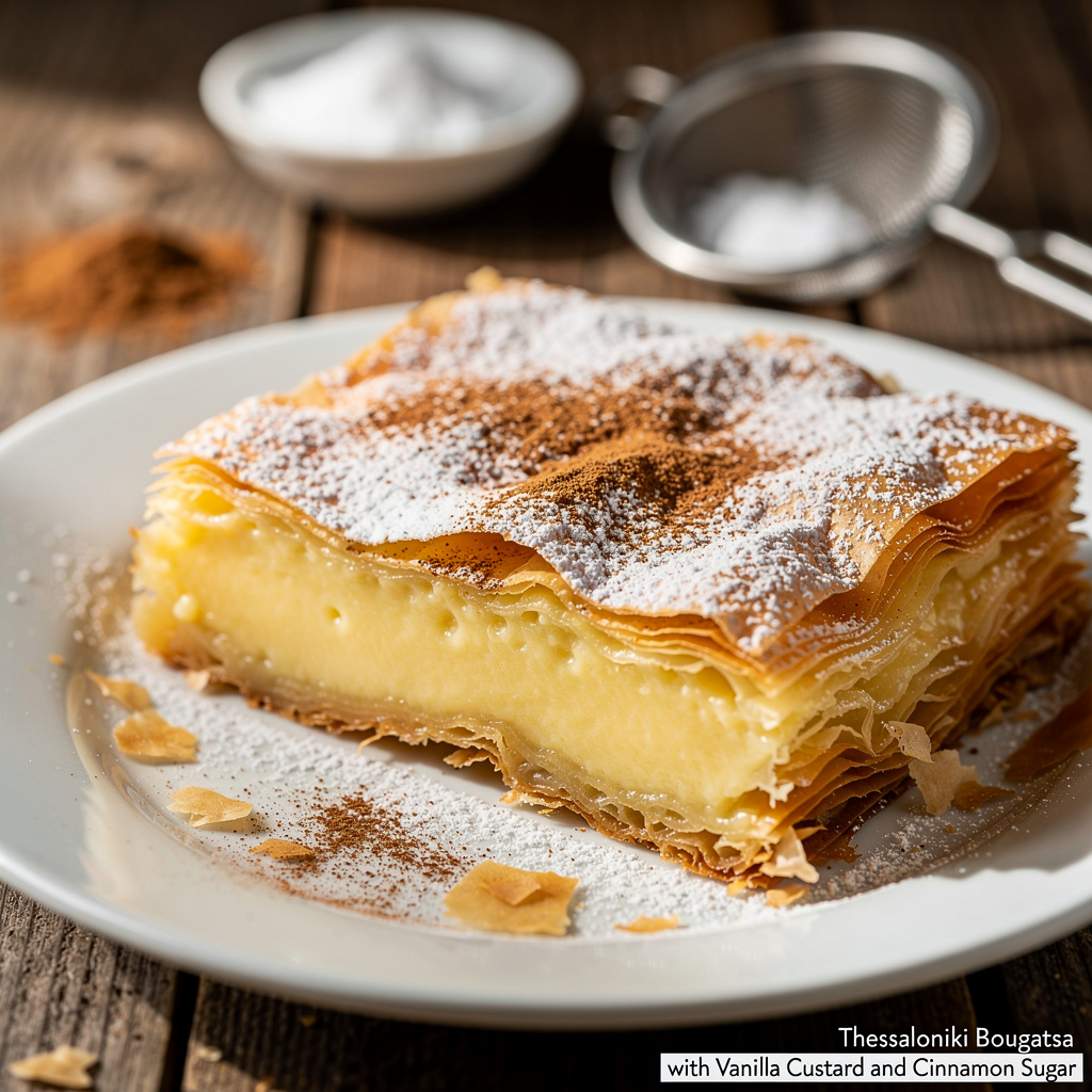 Thessaloniki Bougatsa with Vanilla Custard and Cinnamon Sugar