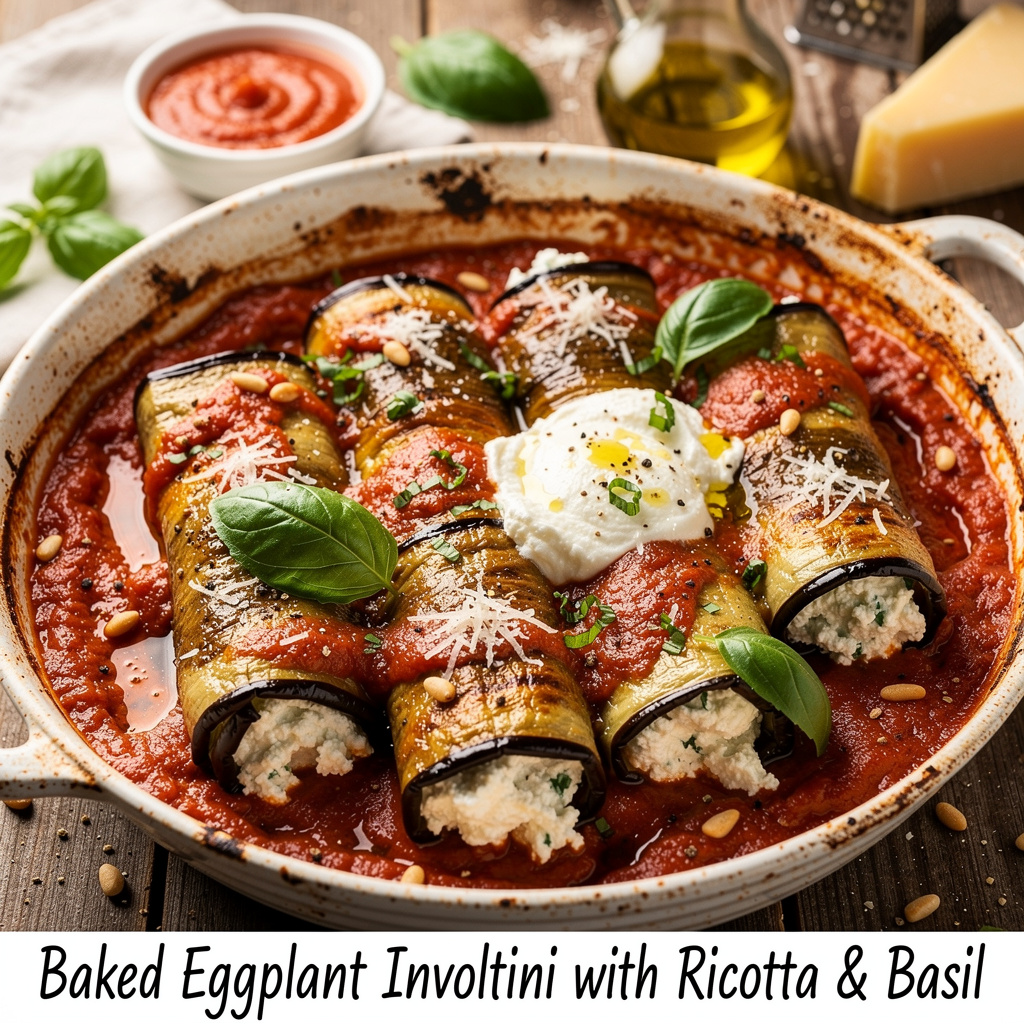Baked Eggplant Involtini with Ricotta & Basil