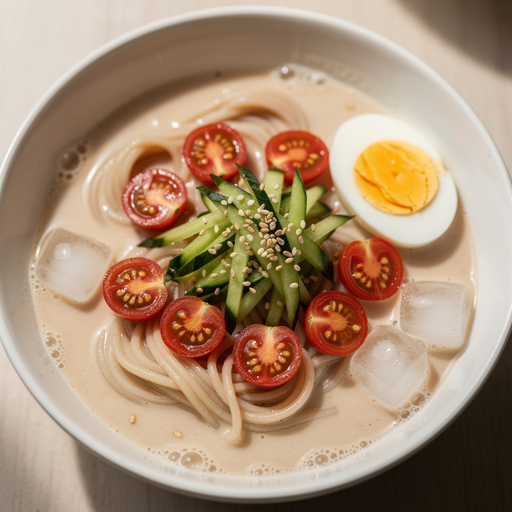 Chilled Soybean Silk Noodles in Creamy Broth