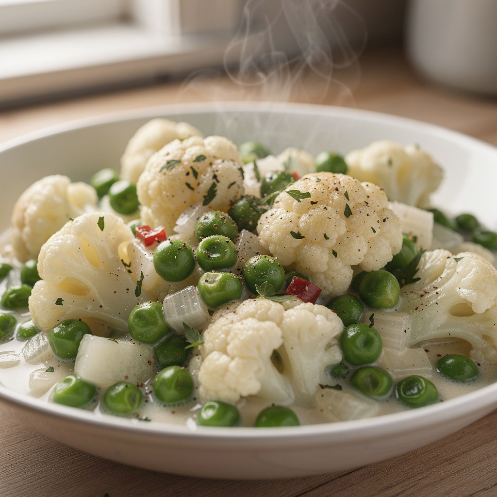 Microwave Cauliflower and Peas in Cream Sauce