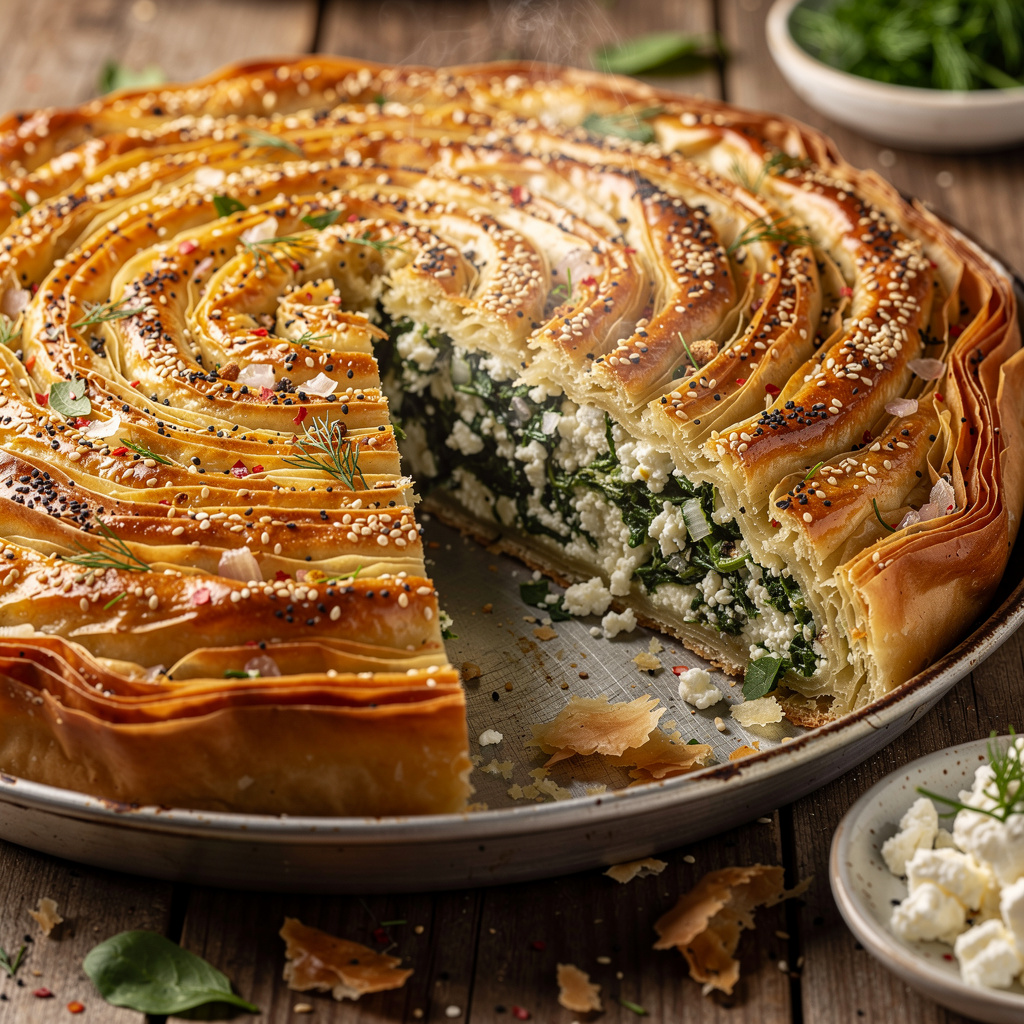 Spiraled Turkish Borek with Feta and Spinach
