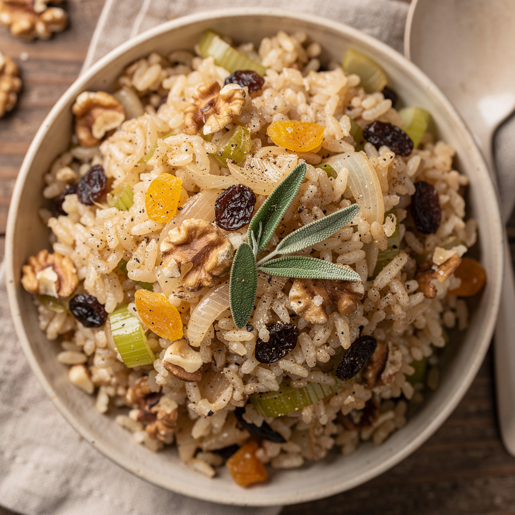Brown Rice Pilaf with Sage, Walnuts, and Dried Fruit