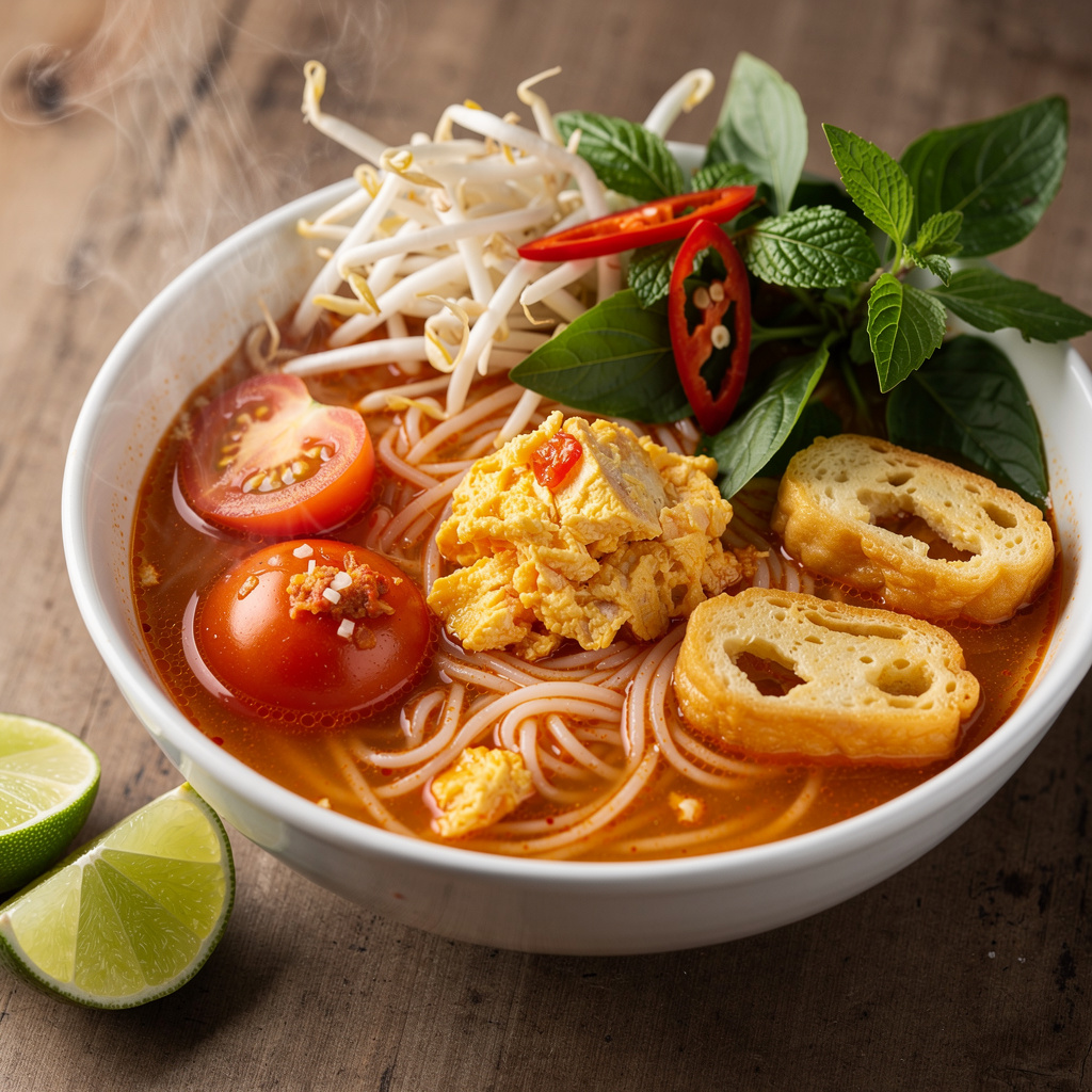 Tangy Bun Rieu — Tomato Crab Noodle Soup with Tofu Puffs