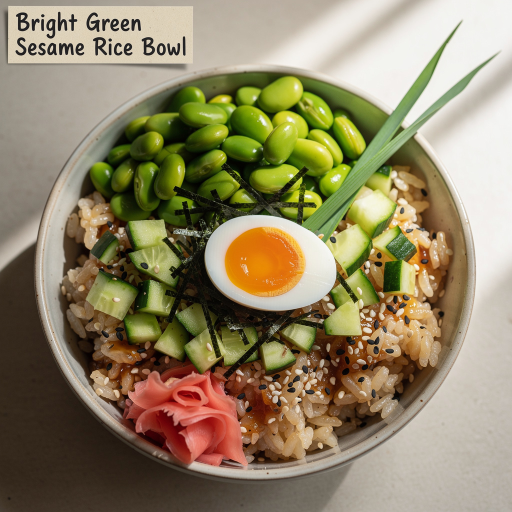 Bright Green Edamame Sesame Rice Bowl