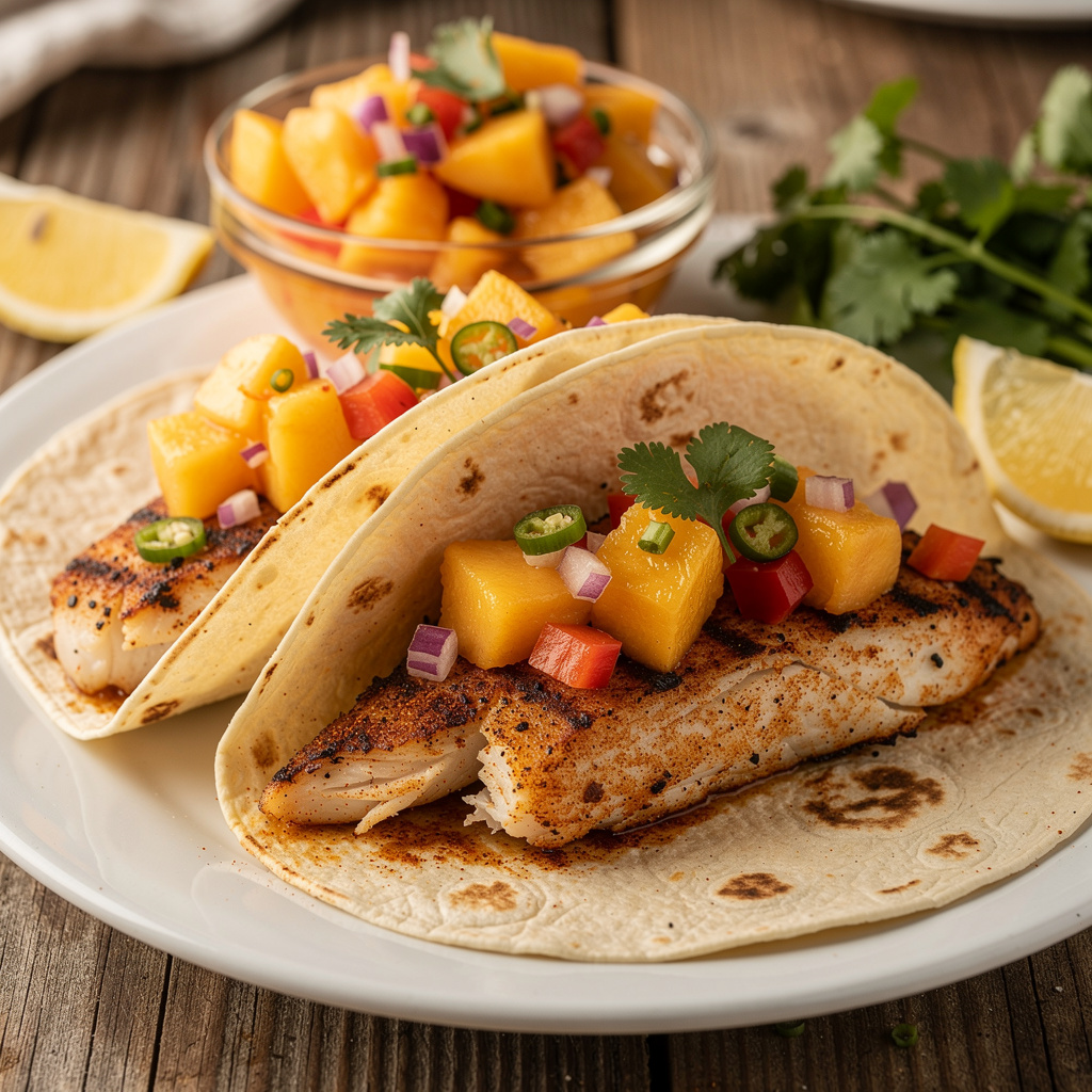 Grilled Fish Tacos with Peach Salsa