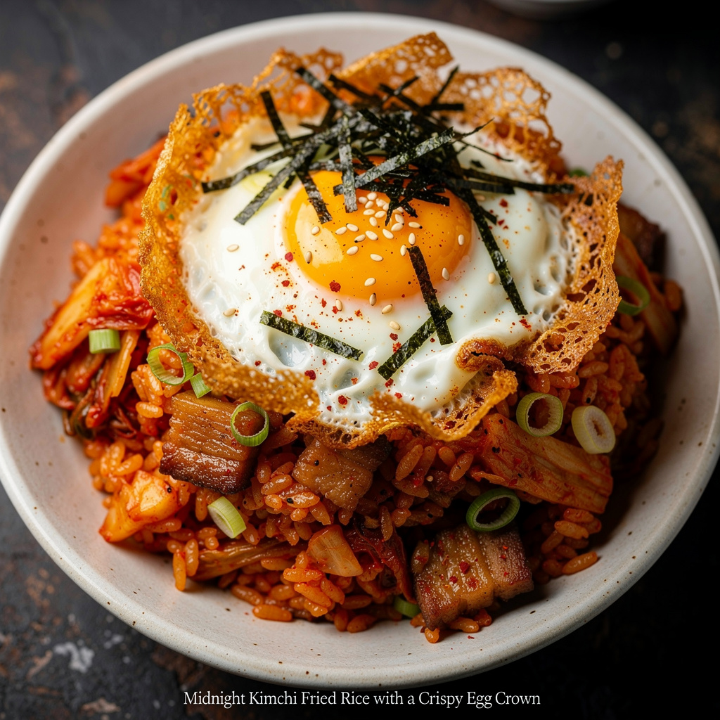 Midnight Kimchi Fried Rice with a Crispy Egg Crown