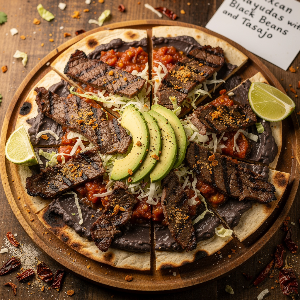 Oaxacan Tlayudas with Black Beans and Tasajo