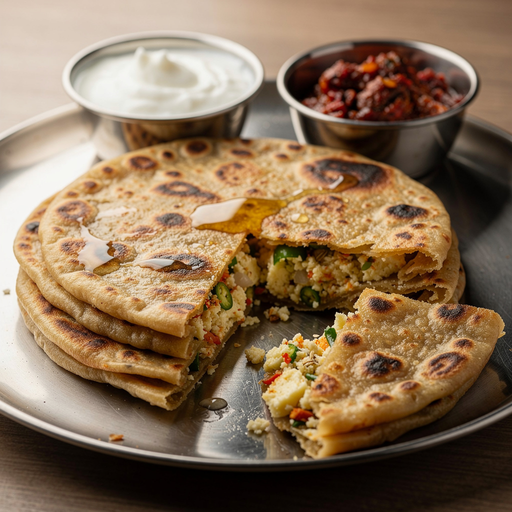 Golden Stuffed Paneer Parathas