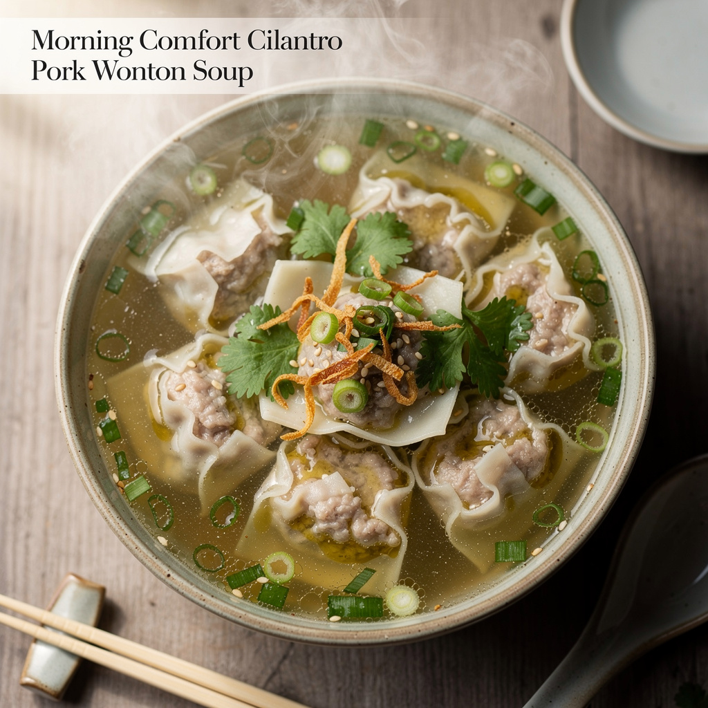 Morning Comfort Cilantro Pork Wonton Soup