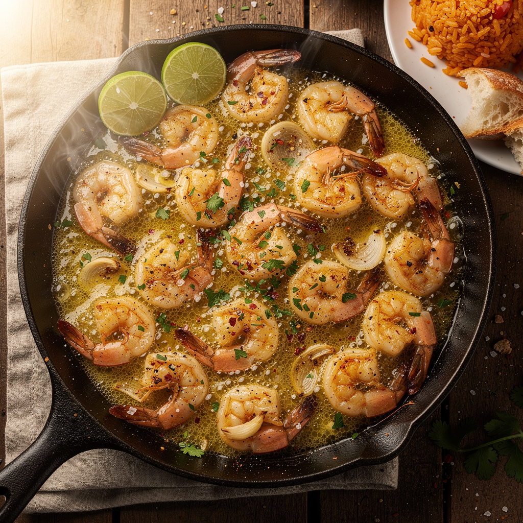 Sizzling Camarones al Mojo de Ajo