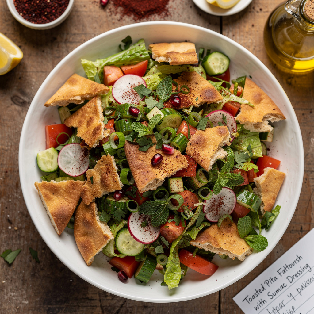 Toasted Pita Fattoush with Sumac Dressing