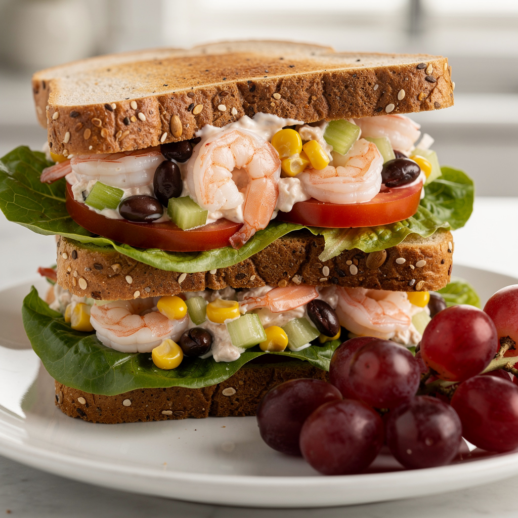 Shrimp Confetti Salad Sandwich with Grapes
