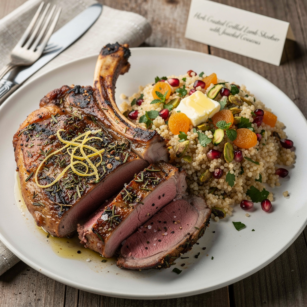Herb-Crusted Grilled Lamb Shoulder with Jeweled Couscous