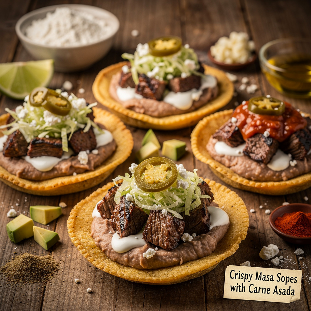 Crispy Masa Sopes with Carne Asada