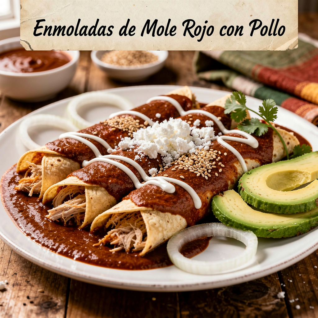 Enmoladas de Mole Rojo con Pollo