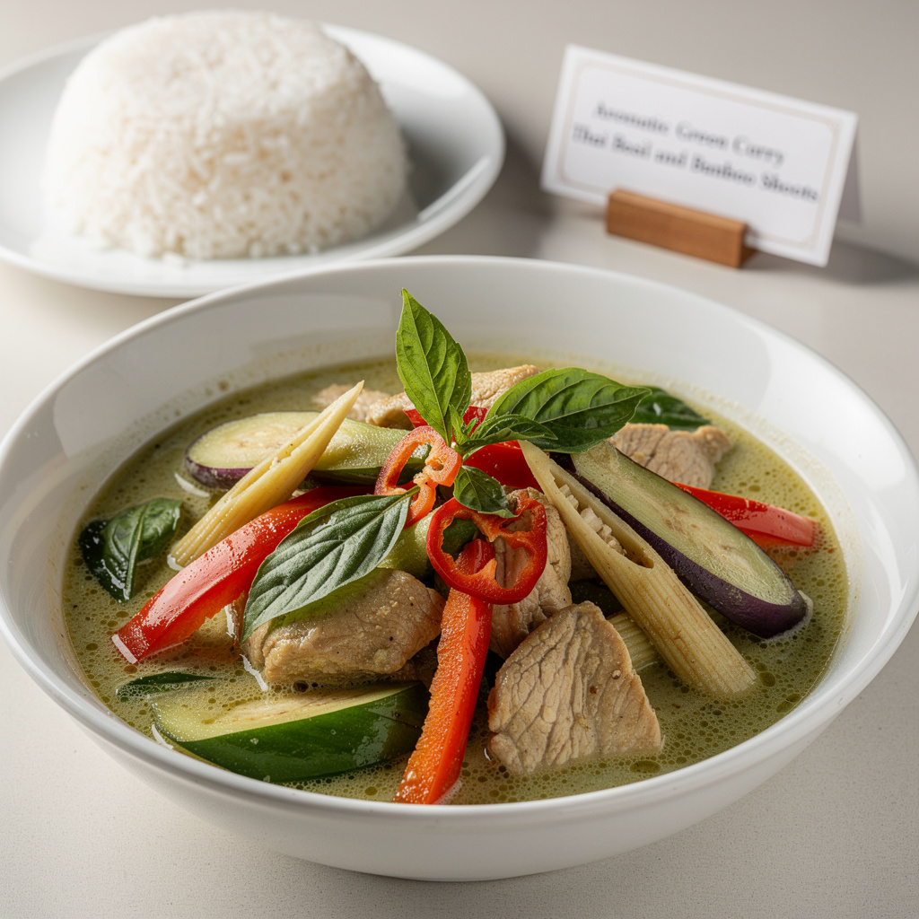 Aromatic Green Curry with Thai Basil and Bamboo Shoots