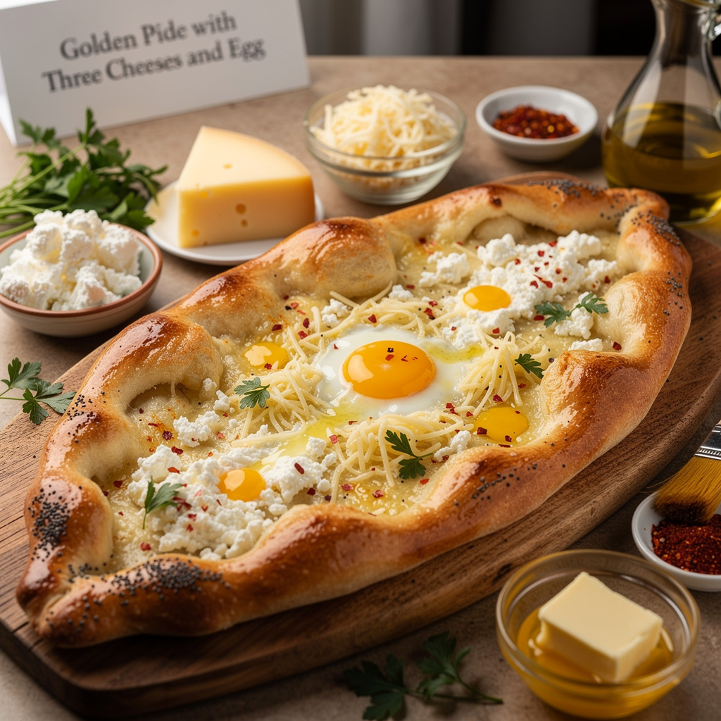 Golden Pide with Three Cheeses and Egg