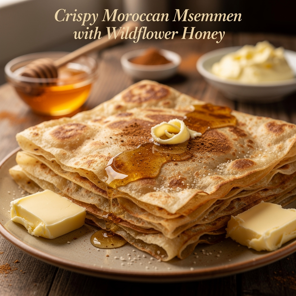 Crispy Moroccan Msemmen with Wildflower Honey