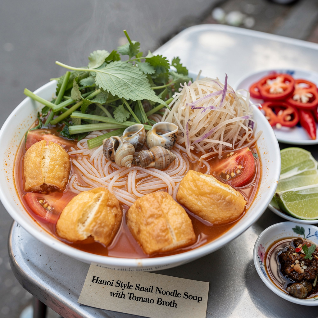 Hanoi-Style Snail Noodle Soup with Tomato Broth