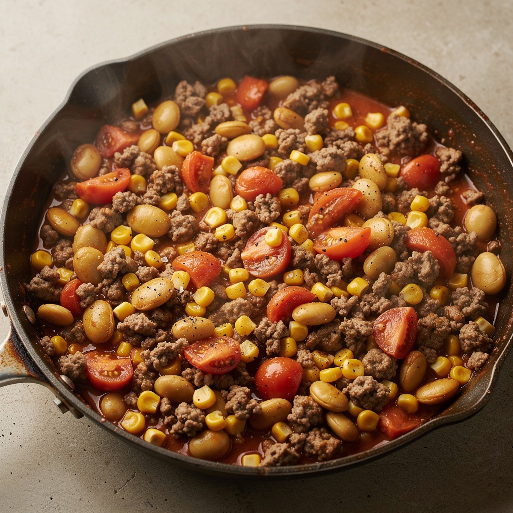 Savory and Spicy Ground Beef & Succotash