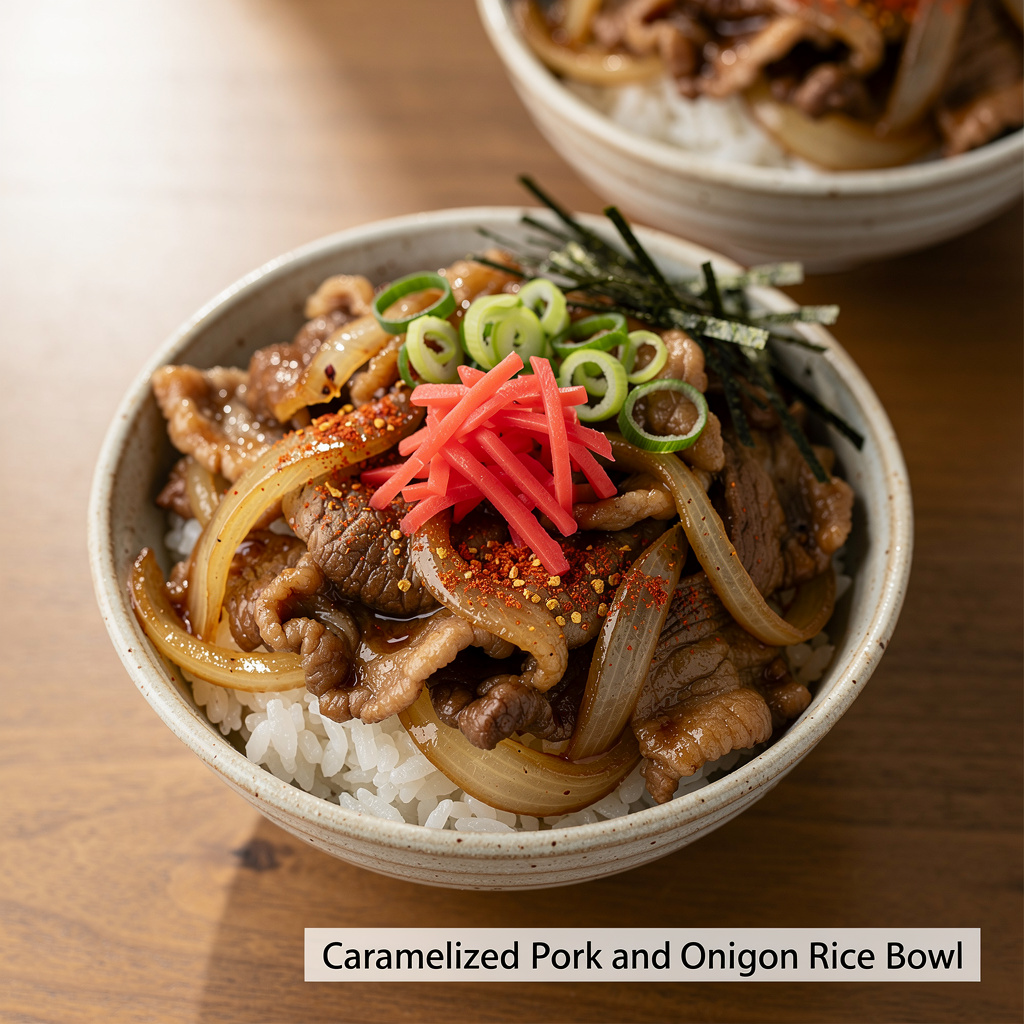 Caramelized Pork and Onion Rice Bowl