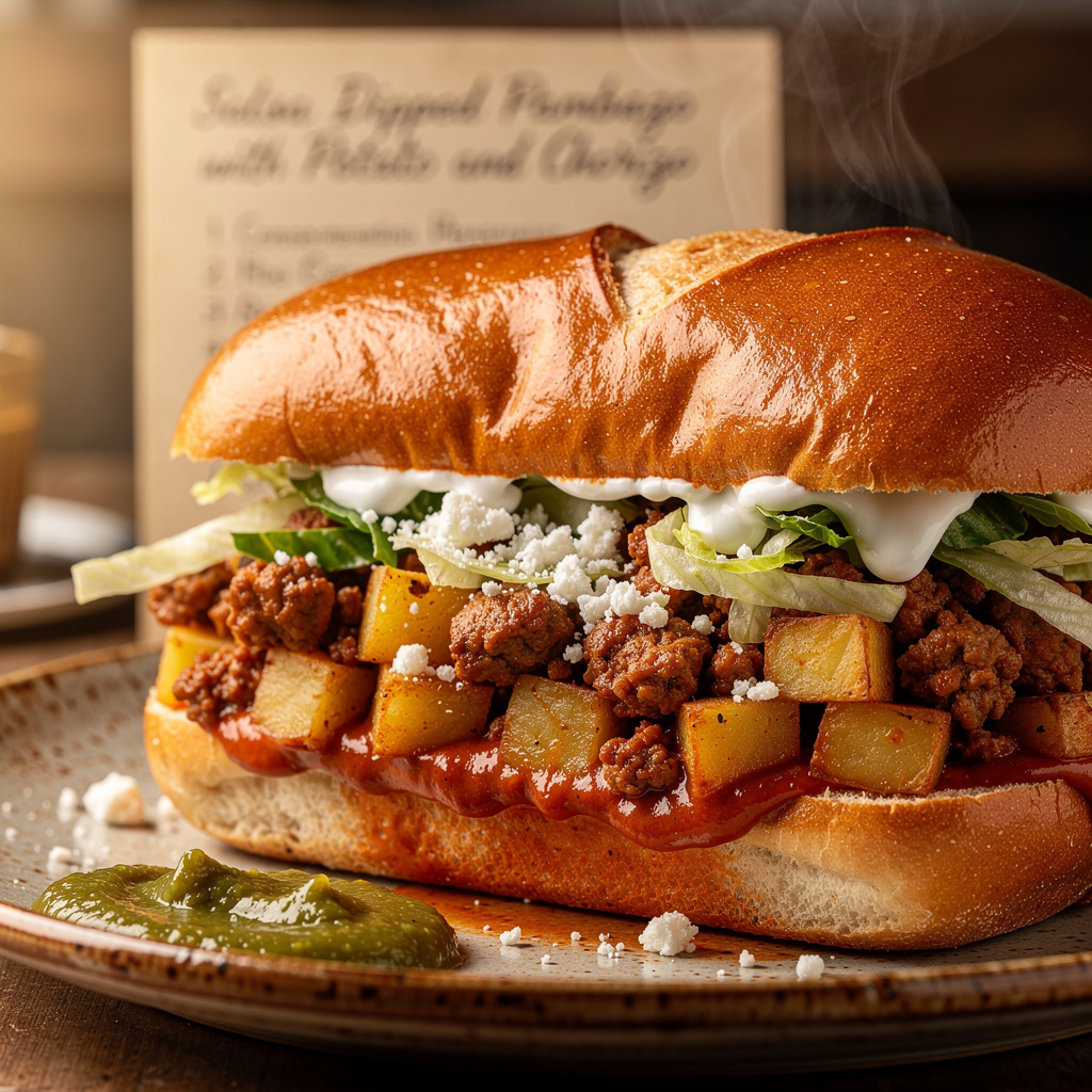 Salsa-Dipped Pambazo with Potato and Chorizo