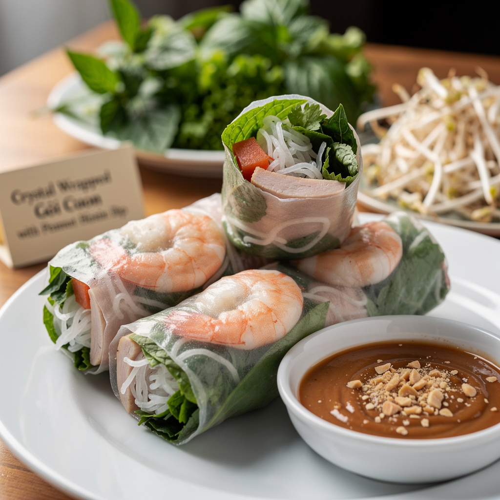 Crystal-Wrapped Goi Cuon with Peanut Hoisin Dip