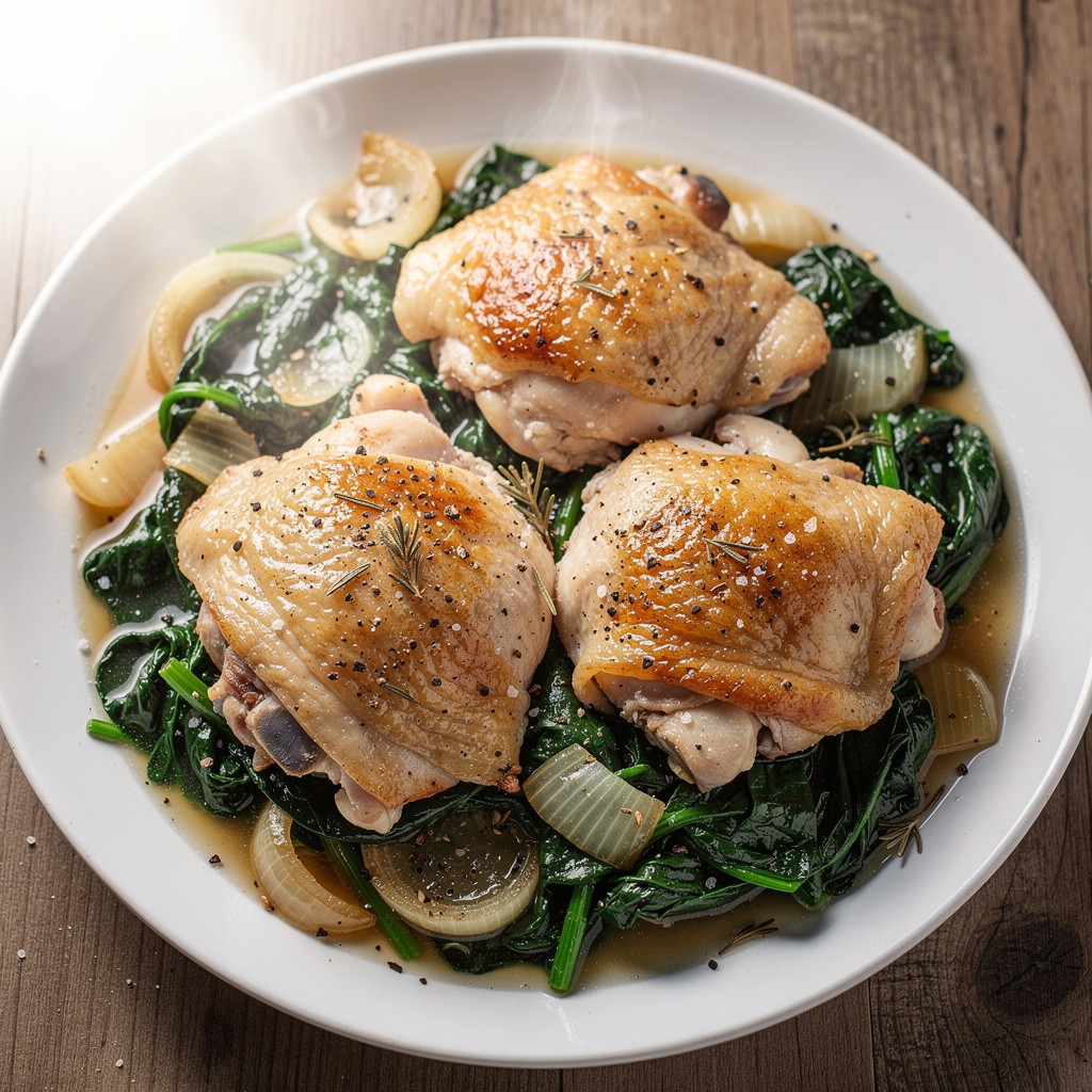 Braised Chicken Thighs with Spinach