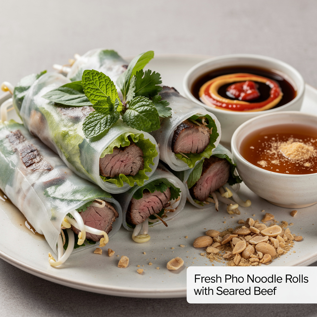 Fresh Pho Noodle Rolls with Seared Beef