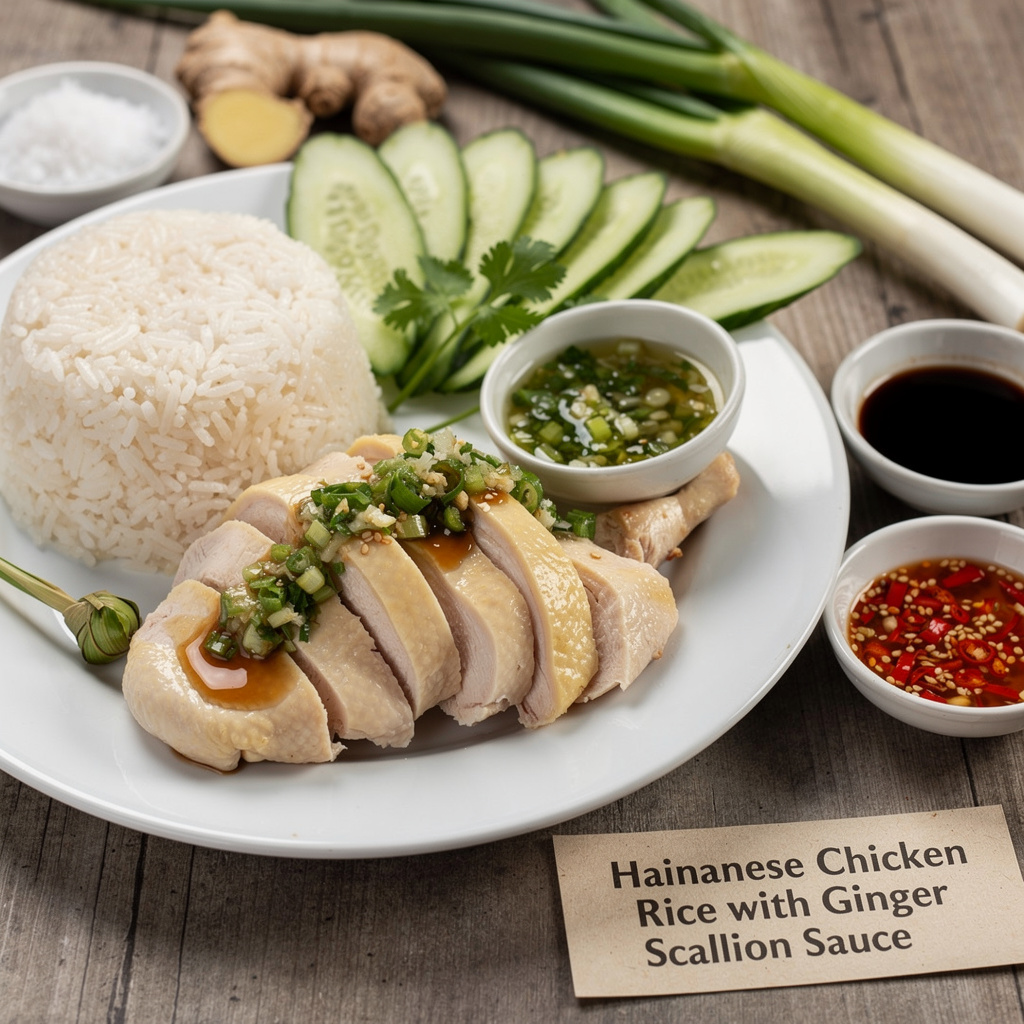 Hainanese Chicken Rice with Ginger-Scallion Sauce