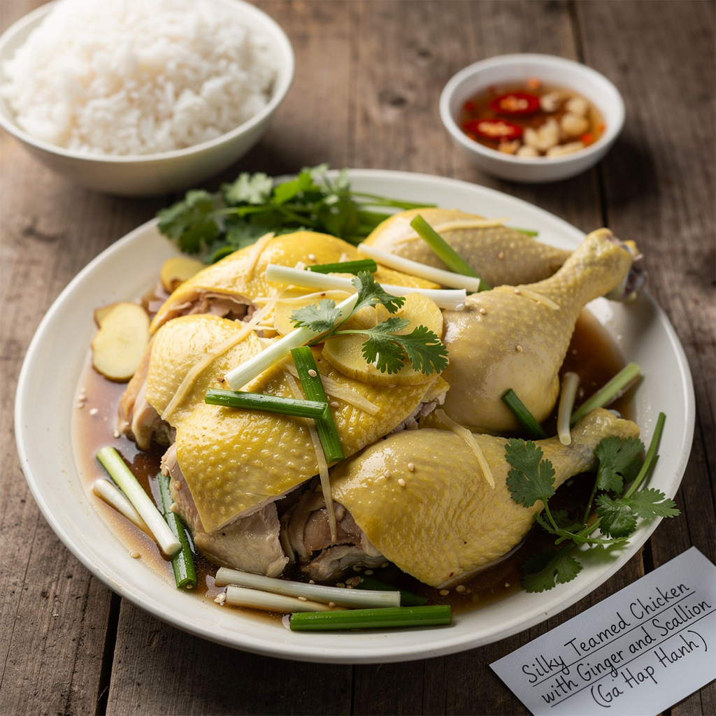 Silky Steamed Chicken with Ginger and Scallion (Ga Hap Hanh)