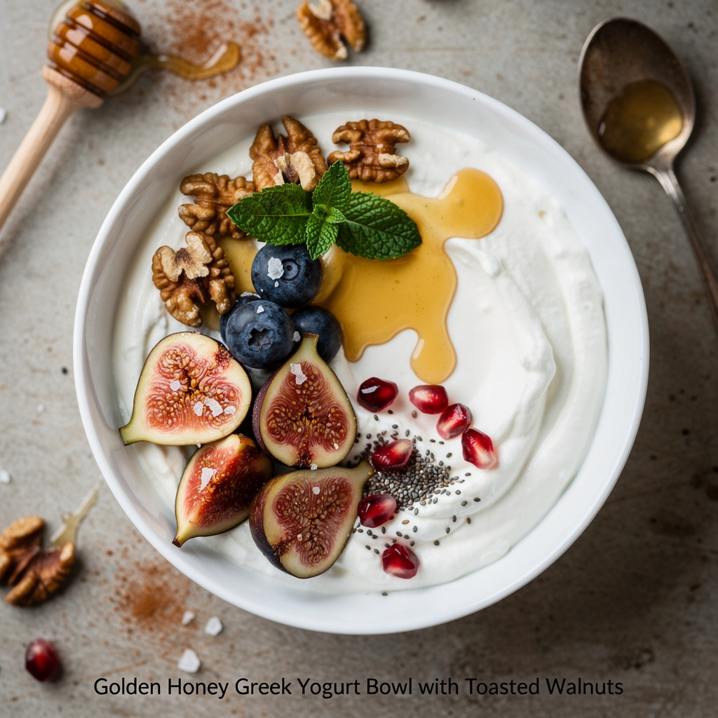 Golden Honey Greek Yogurt Bowl with Toasted Walnuts