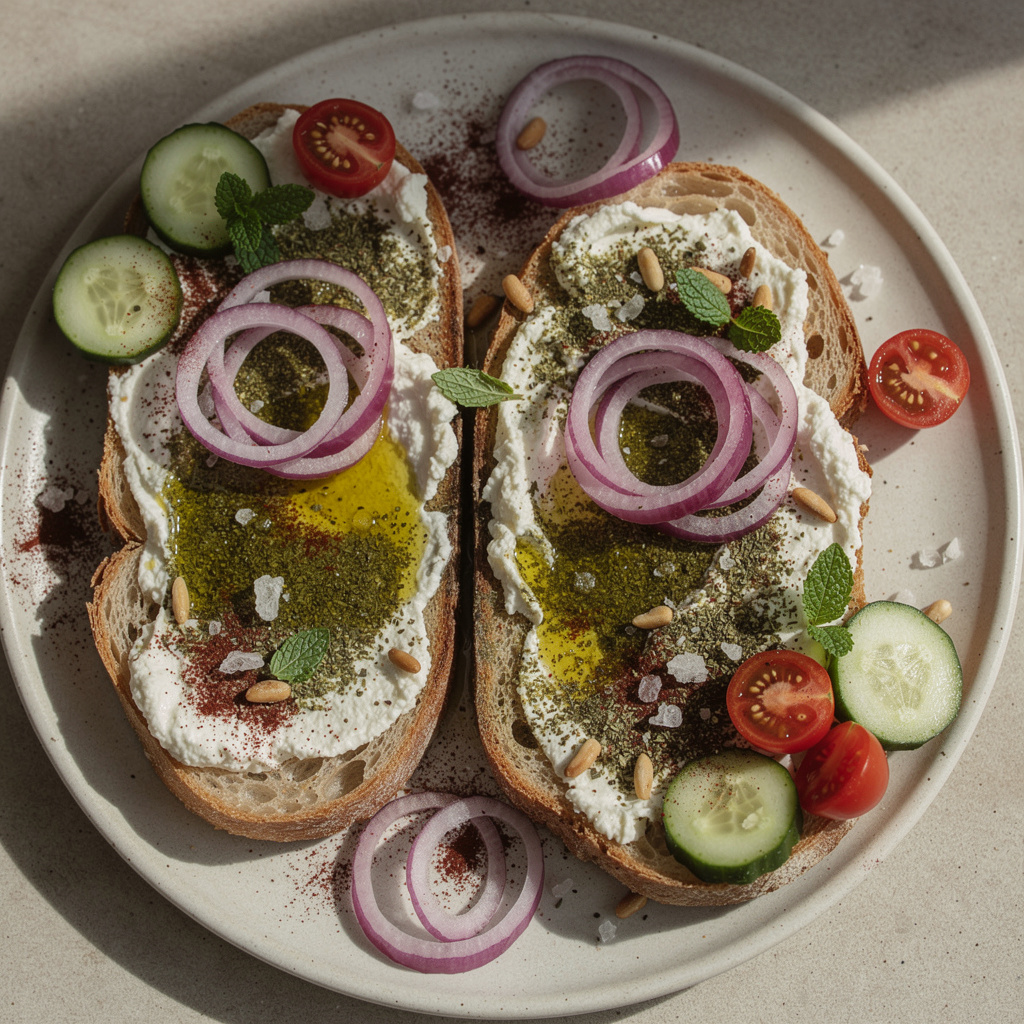 Za'atar Labneh Toast with Pickled Onions and Olive Oil