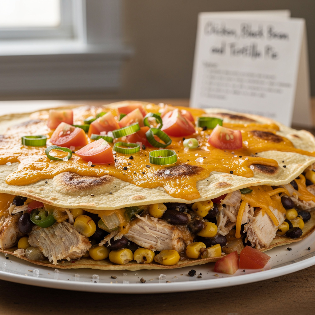 Chicken, Black bean and Tortilla Pie