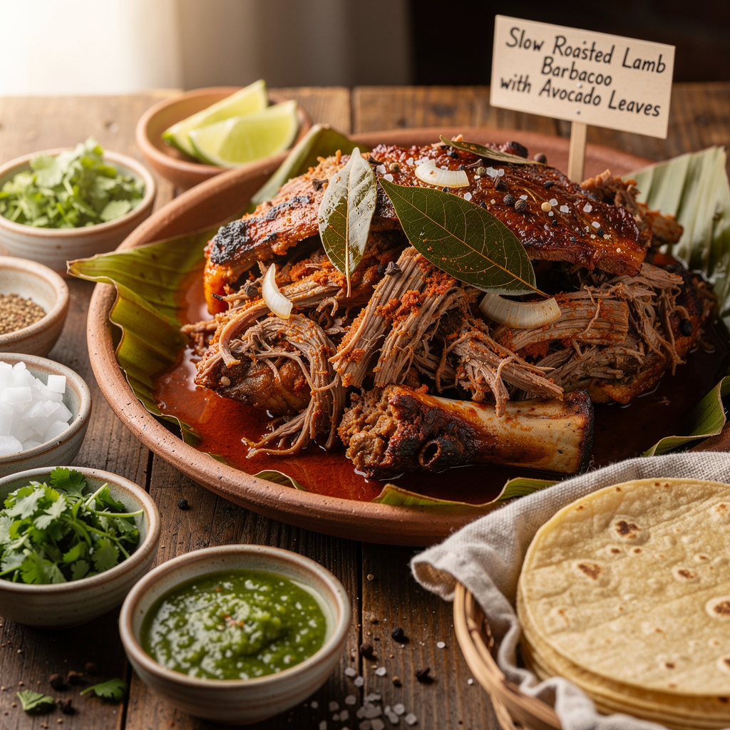 Slow-Roasted Lamb Barbacoa with Avocado Leaves