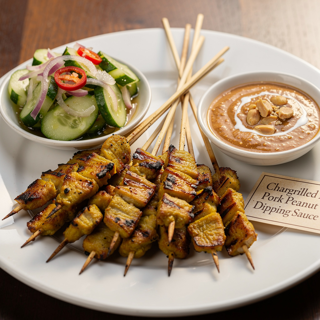 Chargrilled Pork Satay with Peanut Dipping Sauce