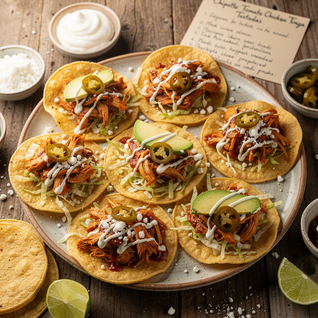 Chipotle-Tomato Chicken Tinga Tostadas