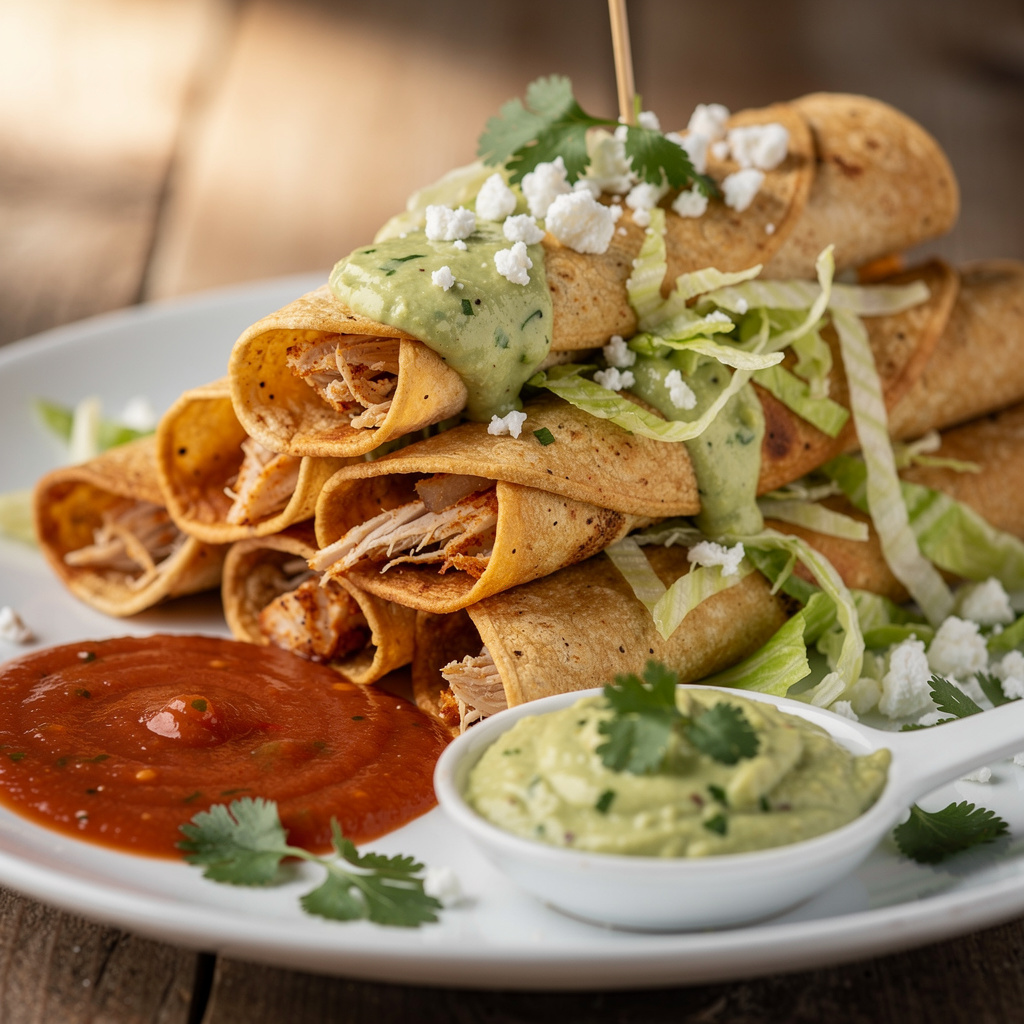 Crispy Chicken Flautas with Avocado Crema