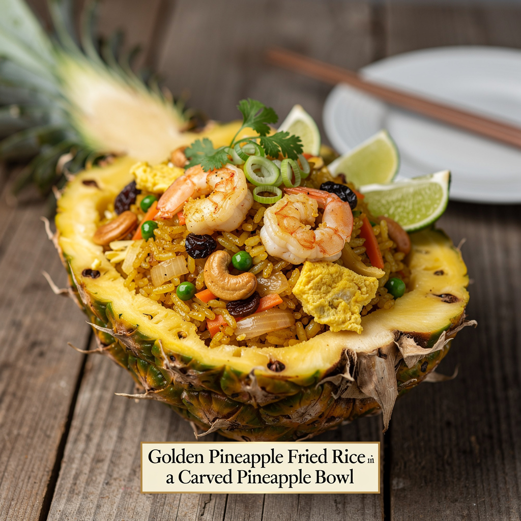 Golden Pineapple Fried Rice in a Carved Pineapple Bowl