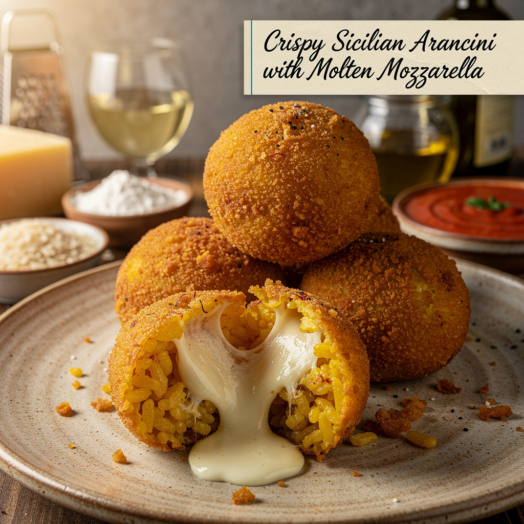 Crispy Sicilian Arancini with Molten Mozzarella