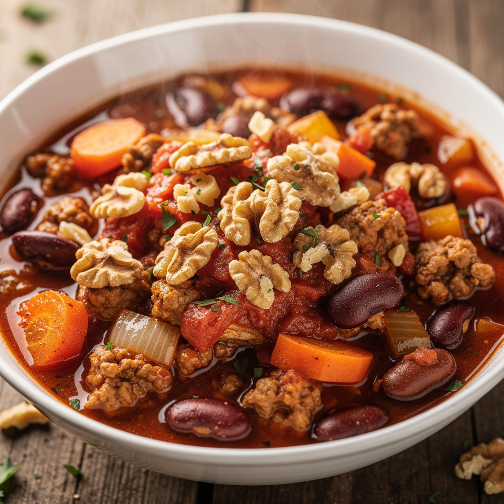 Brilliant Chili Topped with Walnuts