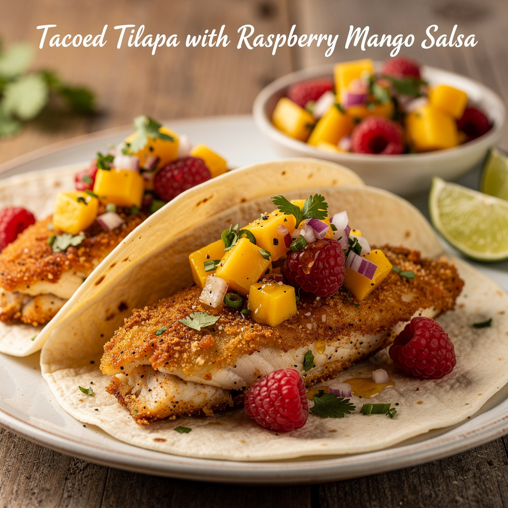 Tacoed Tilapia with Raspberry Mango Salsa