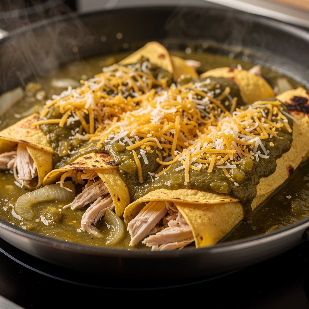 Stove Top Green Chile Chicken Enchiladas