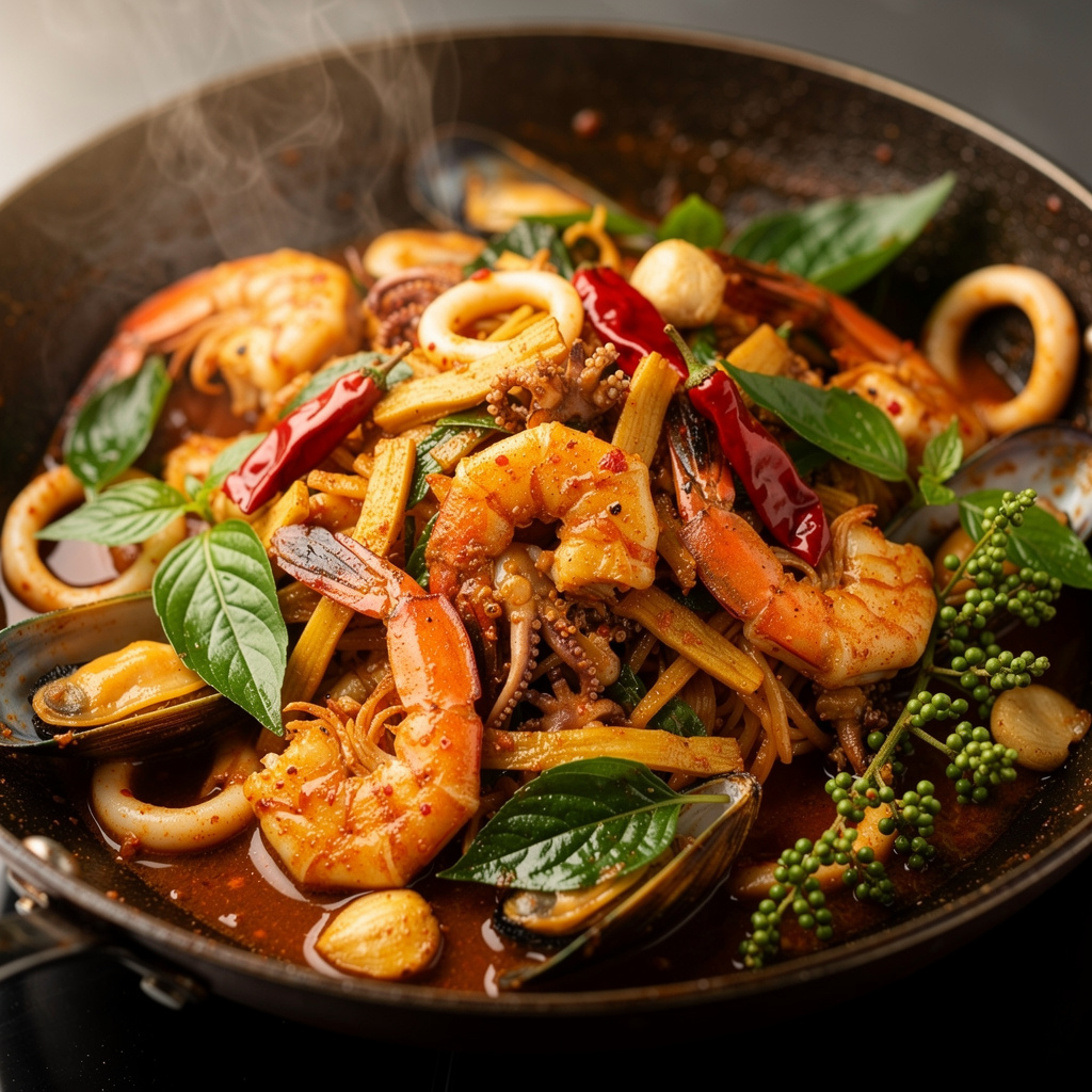 Wok-Fired Spicy Seafood with Wild Ginger & Peppercorns